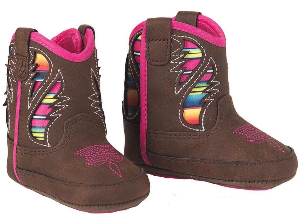 Ariat Lil' Stompers Baby Boots SZ 4 Brown Western Cowboy Embroidered NEW